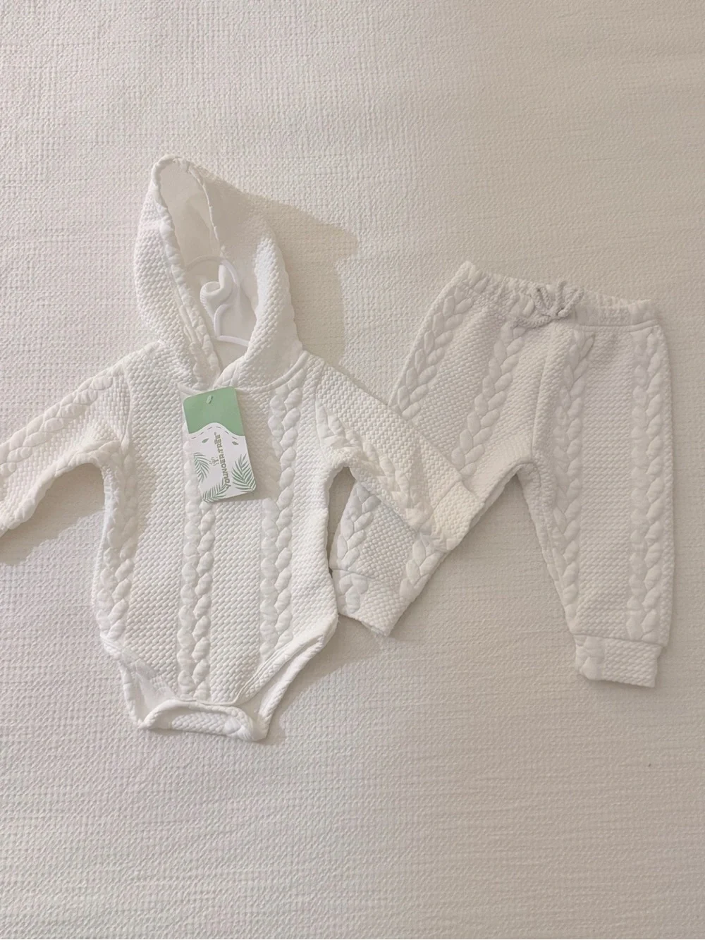 Baby Cable-Knit Hoodie & Jogger Set - White